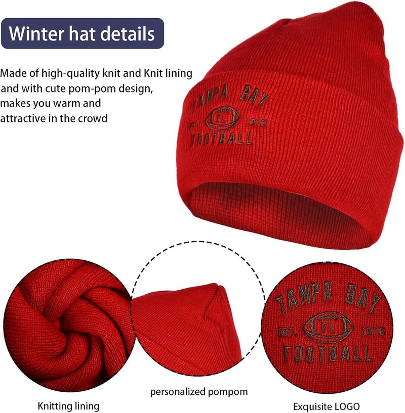 mtstaowe Vintage Classic Skull Cap Embroidery Beanie Fasion Hat Cuffed Winter Hat Knit Comes with Warm Gloves Gifts for Men Women Fans - Image 2